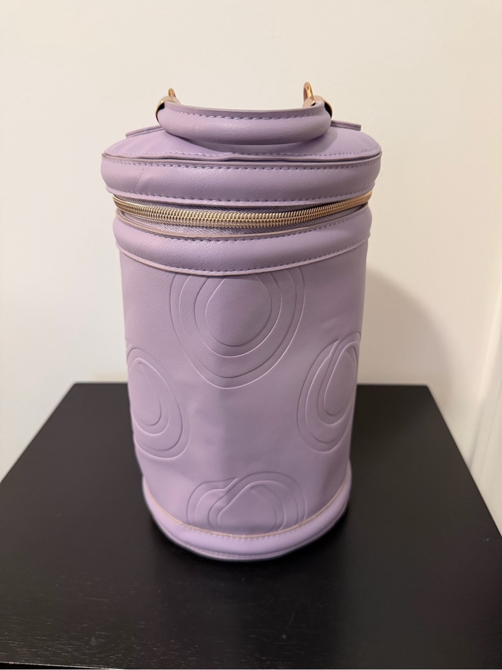 Monet Lavender Cylinder Cosmetic Case with Gold Zipper